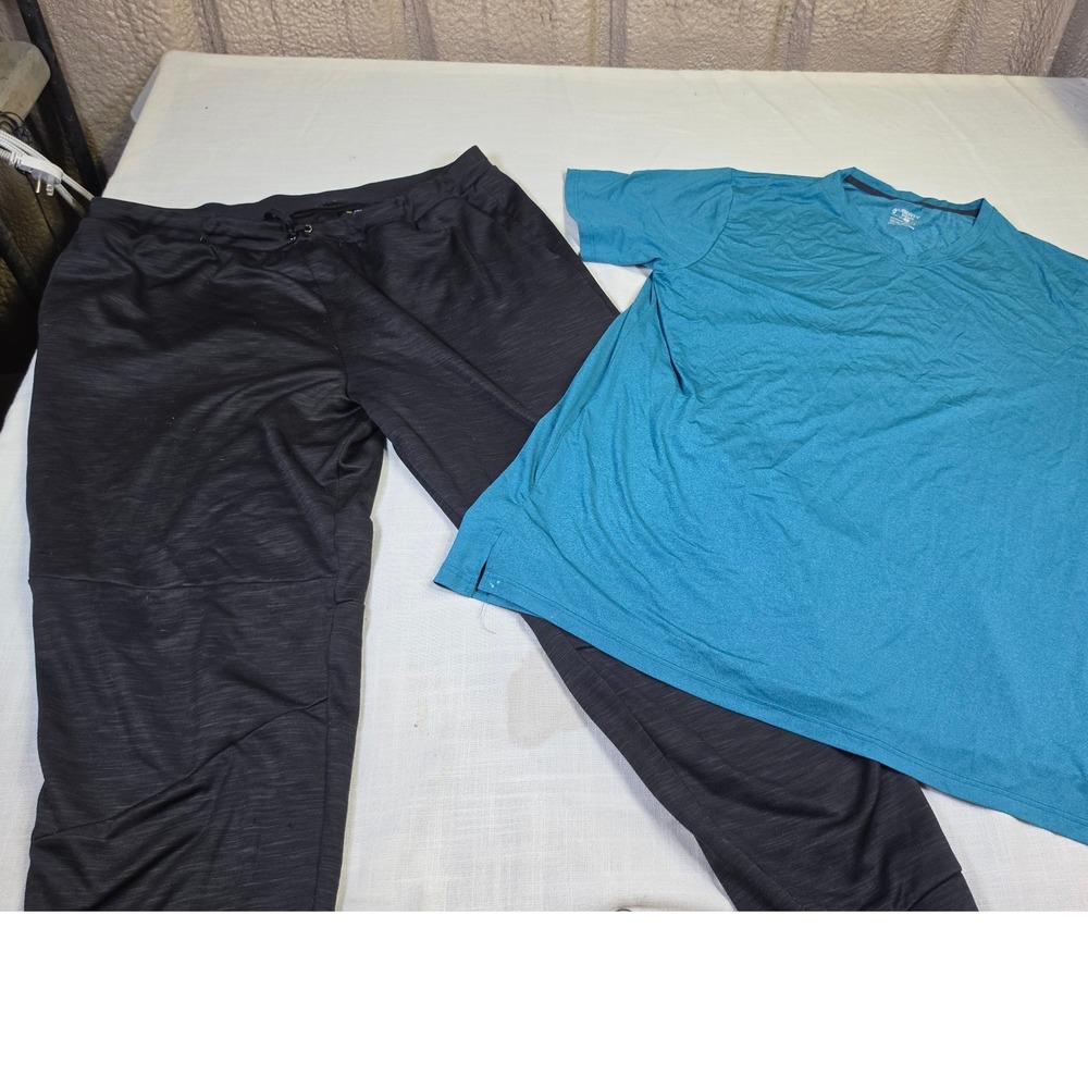 Mens Liberty Pro Teal V-Neck Shirt and Tek Gear WarmTek Black Joggers Set XXL